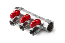 Коллектор с отсекающими кранами (плоскость) PRO AQUA 3/4, 4 х 1/2 V100.04-m20-f20