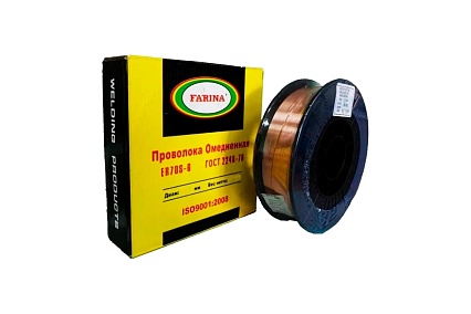Сварочная проволока омедненная ER70S-6 0.8 мм, катушка D270, 15 кг FARINA 912