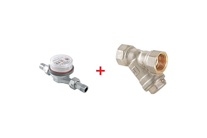 Комплект Valtec _1 VI7 Водосчетчик унив., квартирный, до +90 С, 1,5м3, 1/2", 110 мм VLF-15U + Фильтр косой 1/2 VT.192.N.04 VT.VI7.K1.VLF.192