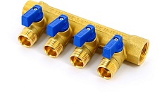 Коллектор Tiemme НВ 3/4', 4х1/2'х16 Н 36 мм, с кранами 1820016/1824G160404