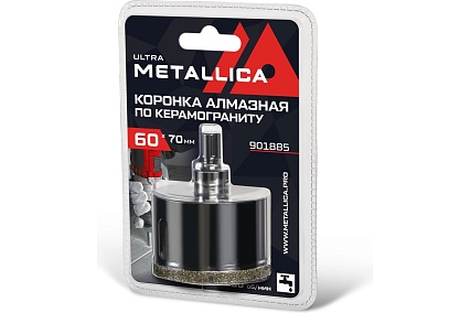 Коронка алмазная 60x70 мм, #46, со сверлом, по керамограниту, плитке, в блистере METALLICA Ultra 901885