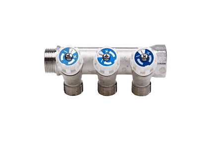Резьбовой коллектор с вентилями Aqualink вн-нар 3/4, 1/2x4 4478