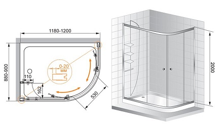 Душевой уголок Cezares Anima 120x100 ANIMA-W-RH-2-120/100-C-Cr-L левый, прозрачный