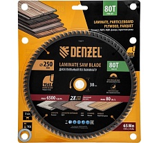 Пильный диск по ламинату Denzel 250x30 мм, 80 зубьев 733877