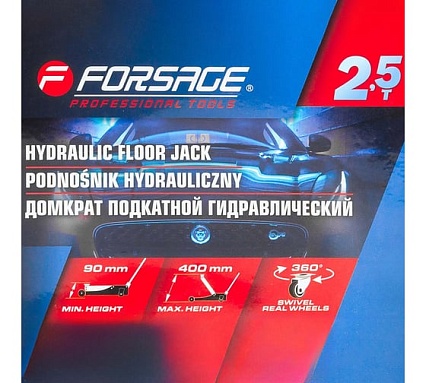Домкрат подкатной гидравлический Forsage 2,5т h min 90мм, h max 400мм в кейсе F-T830031DS(54787)