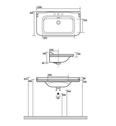 Раковина Kerasan Waldorf 4144K1bi/cr*1 120 см белый/хром (с 1 отв. под смеситель)