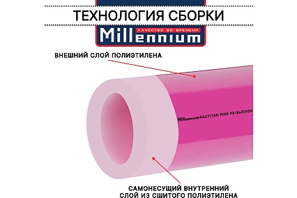 Труба из сшитого полиэтилена Millennium TPXB1620 фиолетовый с антикислородным барьером PINK PE-Xb/EVOH 16х2 200м (Россия)