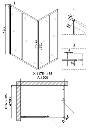 Душевой уголок Niagara Nova NG-6611-08 120x90 прозрачный, хром