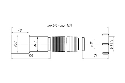 Гофра с гайкой Ани Пласт 1 1/4 дюйма x 40/50 мм, L-541-1371 мм K216 025-0279