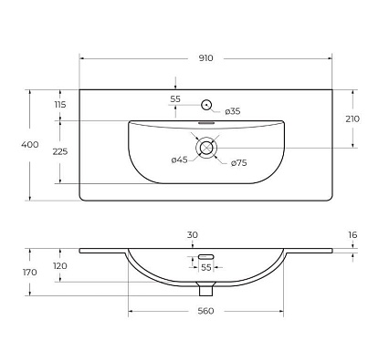 Раковина BelBagno 90 см BB-8099-3-90