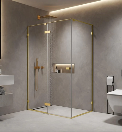 Душевая дверь AQUAme AQM7408-3-12 120x200, прозрачное, золото шлифованное