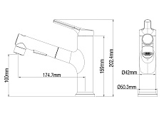 Смеситель для раковины Wonzon&Woghand WW-A40862-MB выдвижной излив, черный матовый