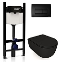 Подвесной унитаз с инсталляцией Valsir Winner S KIT VSBM 7334NEMT Slim P1, 4в1, кнопка черный матовый