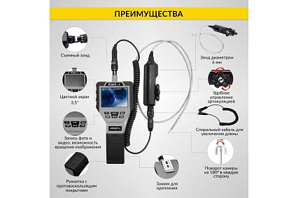 Управляемый видеоэндоскоп iCartool 3.5", 1Мп, 1280X720, 1м, 6мм, 360° IC-V202