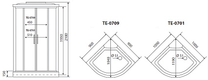 Душевая кабина Timo Eco TE-0701 Р 100x100 без г/м, рифленые стекла, белый