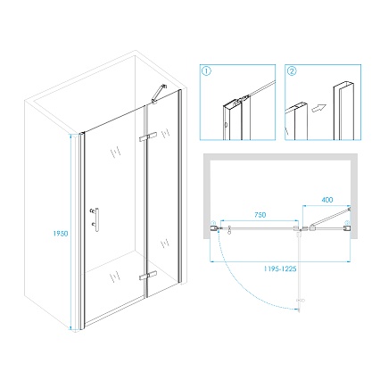 Душевая дверь RGW Passage PA-07B 120x195, прозрачное, черный, R