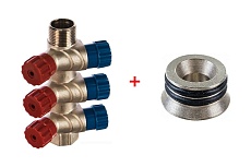 Комплект Valtec _15 VI7 Коллектор с вент. 3 вых.х3/4x1/2 НР, никель VTc.560.N.0503+ Адаптер д/коллектора /конус-плоскость/ 1/2 VTc.701.N.04 VT.VI7.K15.5600503.701