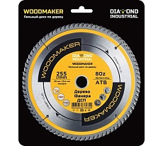 Диск пильный по дереву Woodmaker 255x30/25.4 мм, Z=80 атв Diamond Industrial DIDD255Z80