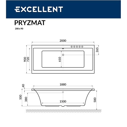 Акриловая ванна Excellent Pryzmat 200x90