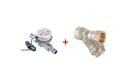 Комплект Valtec _4 VI7 Водосчетчик универсальный с импульсным выходом 1/2 VLF-15U-I + Фильтр косой 1/2 VT.192.N.04 VT.VI7.K4.VLFI.192