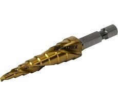 Сверло ступенчатое спиральное с кобальтовым покрытием по металлу (4-12 мм; шаг 1 мм; хвост.1/4) Практика 793-756