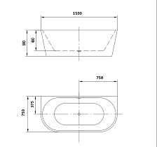 Акриловая ванна Art&Max AM-206-1500-750 150x75