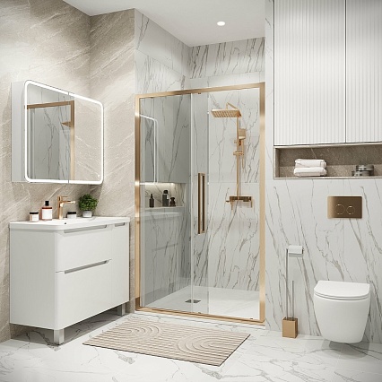 Душевая дверь Grossman Cosmo 100x195 прозрачное, золото сатин 100.K33.02.100.32.00