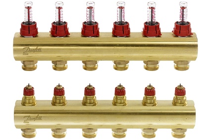 Коллекторы Danfoss FHF-6F с расходомерами для 6 контуров 088U0526