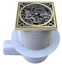 Душевой трап Bronze De Luxe 21986-56 с решеткой &quot;Дракон&quot;, гориз. выход, бронза