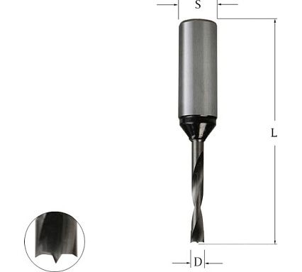 Сверло присадочное глухое монолитное правое для ЛДСП (5х57 мм, S 10x30 мм) WOODWORK 320.050.R