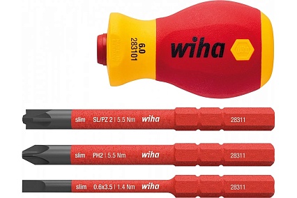 Набор отверток с держателем бит Wiha 41230 electric slimVario Stubby, 4 предмета wih41230
