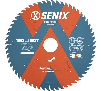 Диск пильный по дереву 190х30 мм, 60Т SENIX AECS-0007