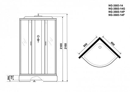 Душевая кабина Niagara NG 3503-14P 80x80 стекло тонированное, пульт управления