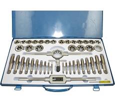 Вороток, плашкодержатель и по 20 метчиков и плашек CNIC М6-М24 в металлической коробке, 45 позиций 74203