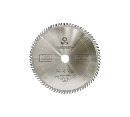 Диск отрезной для ламината и МДФ (260x30x2.4/1.6 мм; Z=80 TFZ) PROCUT 755.2603080F