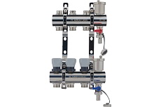 Коллекторная группа PROFACTOR латунь, с регулирующими клапанами, в сборе, 1х3 выхода 3/4 ЕК PF MB 804.3
