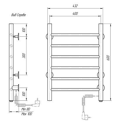 Полотенцесушитель электрический Domoterm Аврора DMT 109-6 40x60 EK ТЭН справа, хром