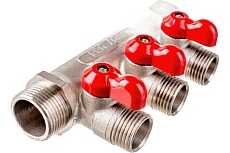 Коллектор с отсекающими кранами (плоскость) PRO AQUA 3/4, 3 х 1/2 V100.03-m20-f20