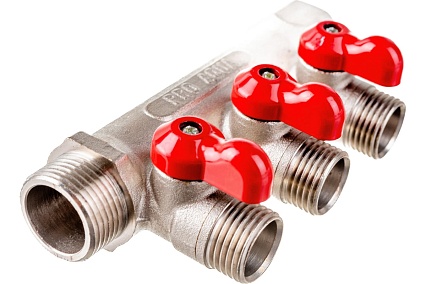 Коллектор с отсекающими кранами (плоскость) PRO AQUA 3/4, 3 х 1/2 V100.03-m20-f20