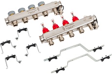 Коллектор в сборе Royal Thermo нержавеющая сталь, с расходомерами 1 ВР-3/4 НР, 4 выхода НС-1080950