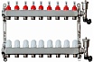 Коллекторная группа с расходомерами Grosseto 1"x3/4", 9 выходов, нержавеющая сталь, 10 бар, универсальный кронштейн 2042996