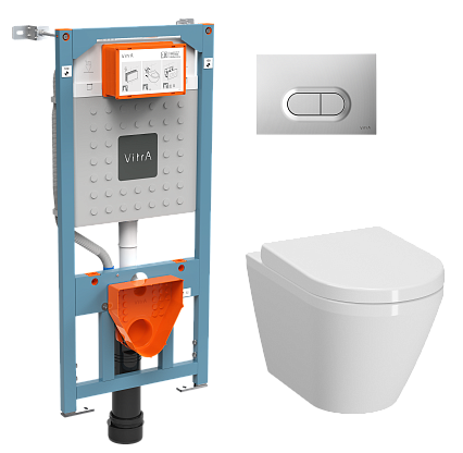 Подвесной унитаз VitrA Integra Round L-box 9004B003-7202 с микролифтом кнопка хром матовый