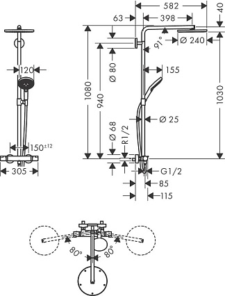 Душевая стойка Hansgrohe Raindance Select S Showerpipe 240 1jet P 27633000 с термостатом