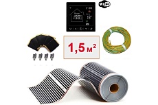 Плёночный электрический тёплый пол ТеплоСофт 1,5м.кв. с умным черным wi-fi терморегулятором плёнка 1,5м.кв./М2/черный