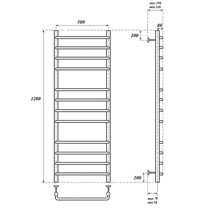 Полотенцесушитель водяной Point PN09152 П12 50x120, хром