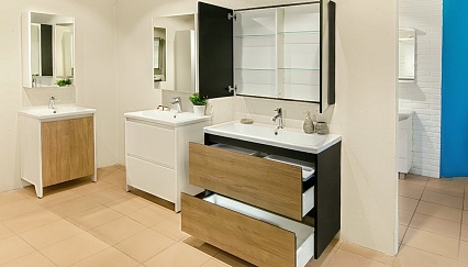 Мебель для ванной Velvex Klaufs 90 см подвесная, 2 ящика черный матовый/дерево шатанэ