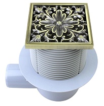 Душевой трап Bronze De Luxe 21975-56 с решеткой &quot;Цветок&quot;, гориз. выход, бронза