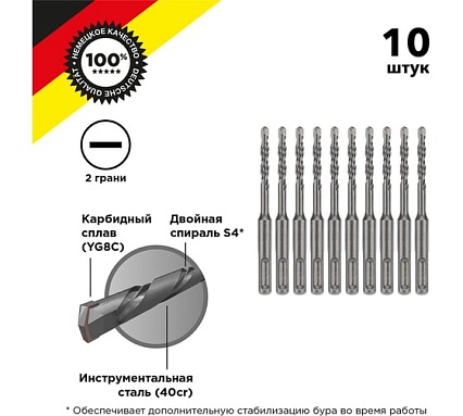 Бур по бетону (10 шт; 6x110x50 мм; SDS-Plus) Kranz KR-91-0006-4