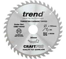 Пильный диск 190 мм, 40 зубьев, в комплекте 10 штук Trend CSB/19040/10
