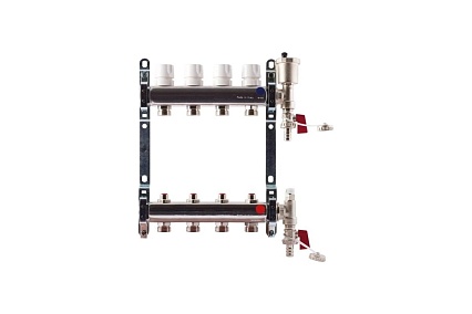 Коллекторная группа Imperial из нержавеющей стали 1x3/4EK- 6 выходов, воздухоспускник, сливной кран Италия 822.06